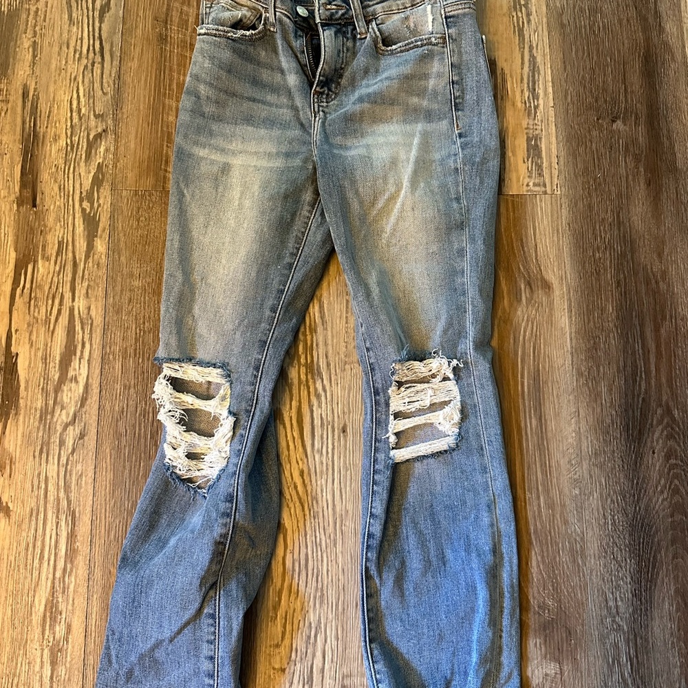 Lovervet by Vervet 25/1 Classic Blue Distressed Women's Straight Leg Jeans